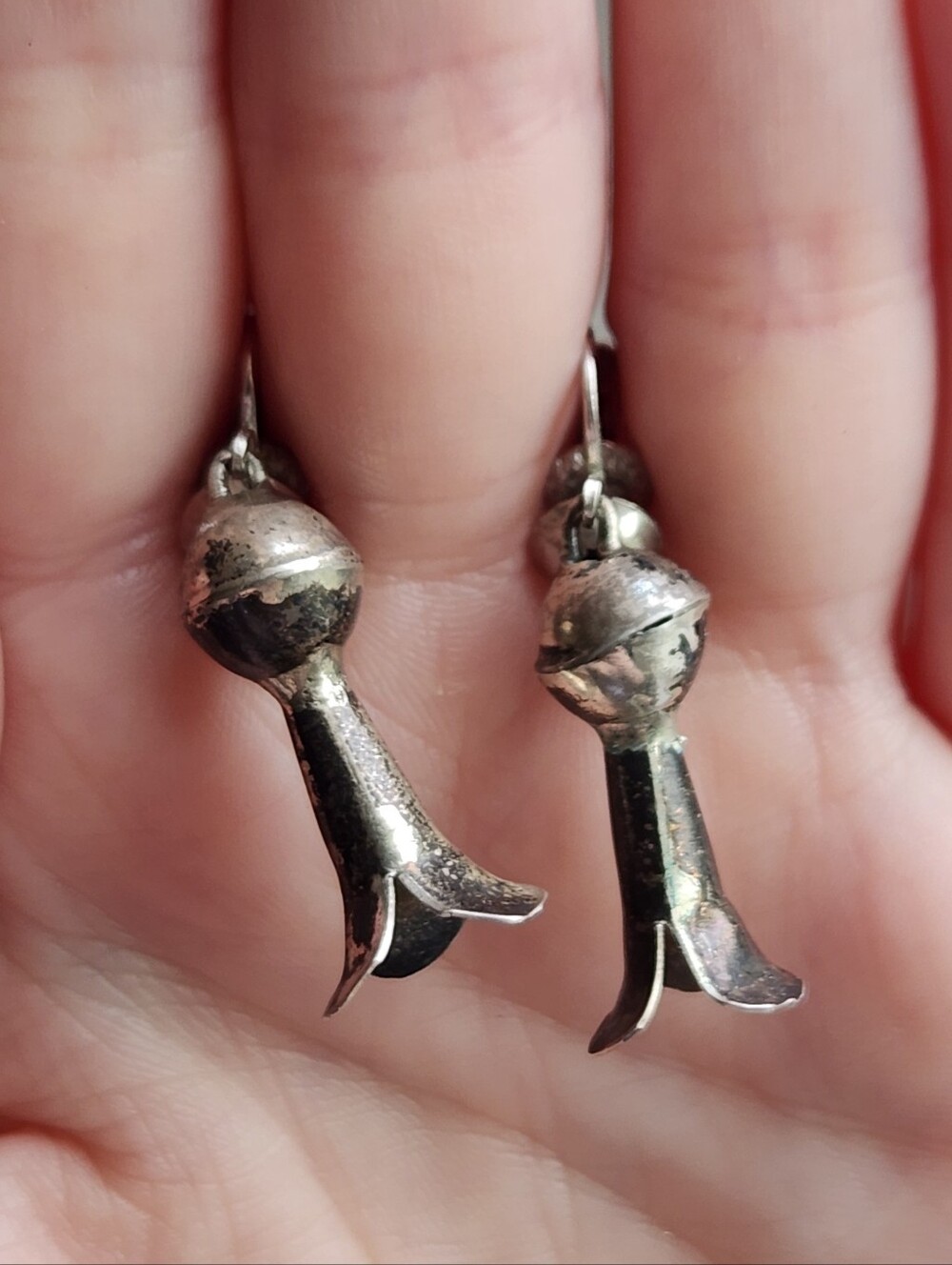 STERLING SILVER NAVAJO SQUASH BLOSSOM SCREW BACK EARRINGS 1 1/4"